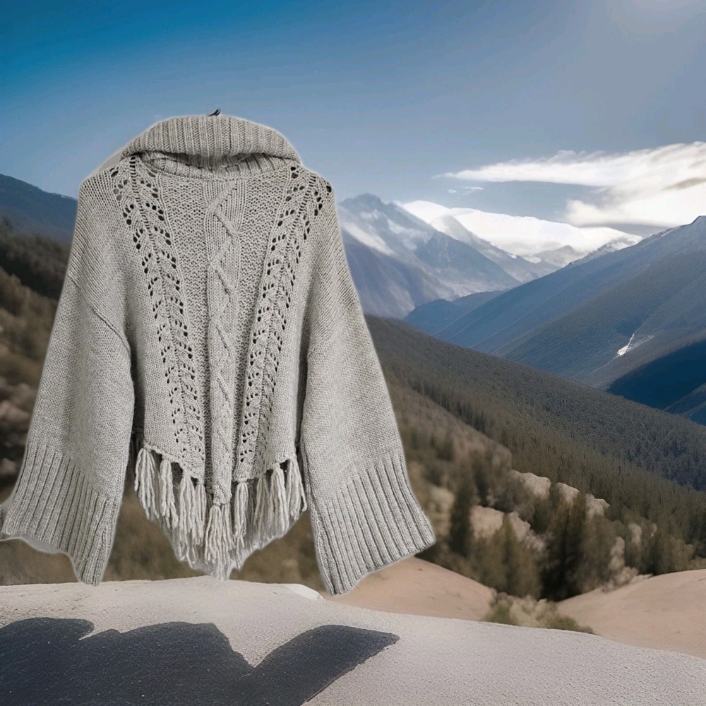 Cupcakes and Cashmere‎ Crotchet Knit Sweater Medium Ivory Mock Neck Fringe Style - Picture 6 of 7